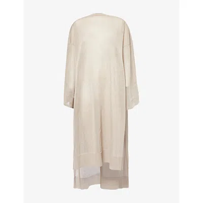Alaïa Womens Beige Clair Relaxed-fit Boat-neck Linen-and-silk Midi Kaftan Dress In Sand