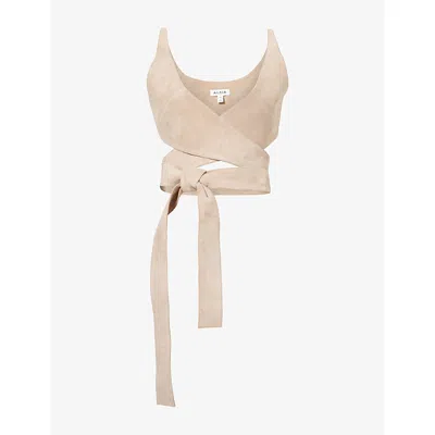 Alaïa Womens Alaia Wrap Crop Suede Top In Sand