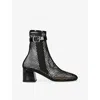 Alaïa Fishnet Patent Leather-trimmed Ankle Boots In Black