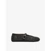 Alaïa Womens Black Rhinestone-embellished Suede Ballerina Shoes Eur 37 / 4 Uk In Black