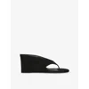 Alaïa Alaia Black Suede Goat Leather Wedge Thong Mules In Black
