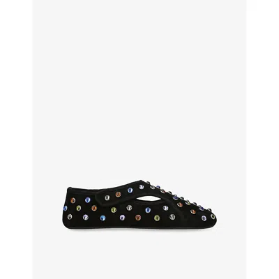 Alaïa Womens Azzedine Alaia Jewelled Leather Ballet Flats In Multi
