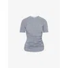 Alaïa Womens Blanc Bleu Pleated Striped Stretch-woven T-shirt In Blue