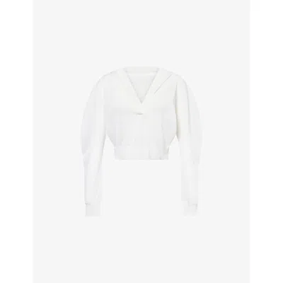 Alaïa Womens Blanc Cropped Hooded Linen-and-silk Knit Top In White