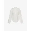 Alaïa Womens Blanc Curved Mock-neck Cotton And Linen-blend Shirt In White