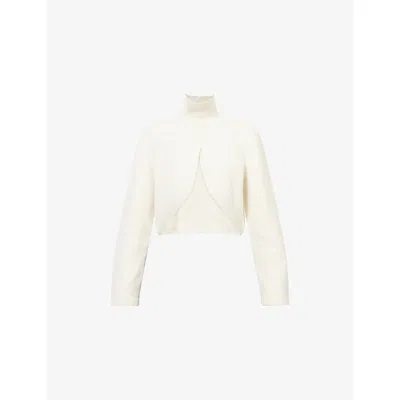 ALAÏA WOMENS BLANC NATUREL CUT-OUT KNITTED CASHMERE AND WOOL-BLEND JUMPER