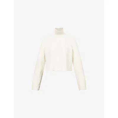Alaïa Womens Blanc Naturel High-neck Cropped Cashmere And Wool-blend Jumper In White