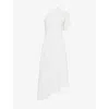 Alaïa Asymmetric Ray Ribbed One-shoulder Midi Dress In Blanc Naturel