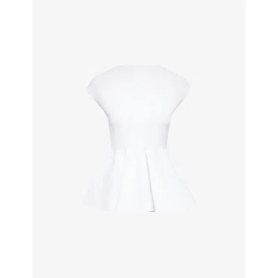 Alaïa Womens Peplum Cap-sleeves Knitted Top Blanc In White