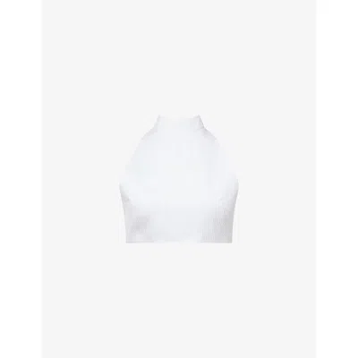 Alaïa Womens Blanc Plastron Halterneck Cotton-poplin Top In White