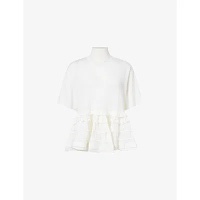 Alaïa Womens Blanc Ruffled Peplum Wool Top In White