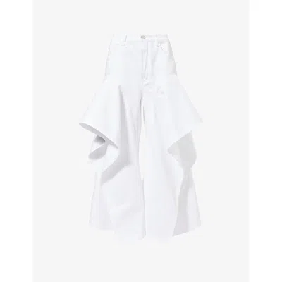 Alaïa Womens Ruffled Split Denim Jeans Blanc