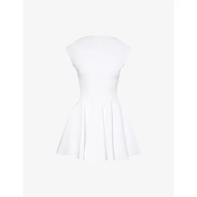 Alaïa Womens Skater Pleated Knitted Mini Dress Blanc