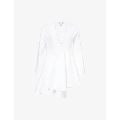 Alaïa Womens Spiral-belt Pleated Cotton-poplin Mini Dress Blanc In White