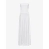 Alaïa Womens Blanc Strapless Semi-sheer Linen-blend Midi Dress In White