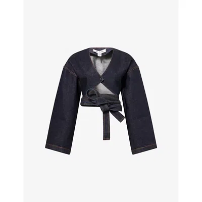 Alaïa Womens Alaia Cropped Wrap Denim Jacket In Blue