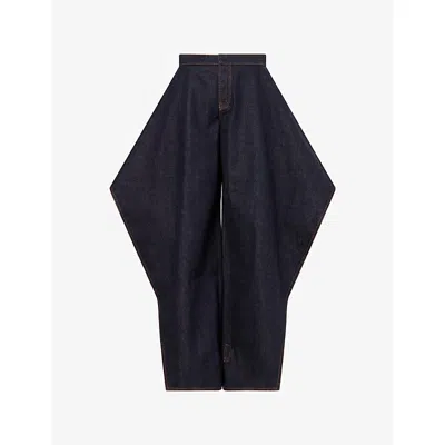 Alaïa Womens Alaia Ruffle-hem Contrast-stitch Denim Jeans In Blue