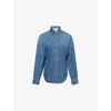 Alaïa Womens Bleu Mineral Pointed-collar Curved Denim Shirt In Blue