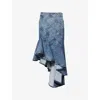 Alaïa Spiral Design Denim Midi Skirt With Hem In Blue