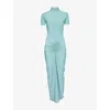 Alaïa Womens Bleu Ocean Draped High-neck Stretch-woven Maxi Dress In Blue