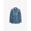 Alaïa Womens Bleu Vintage Peplum-hem Belted Denim Jacket In Bleu Vintage
