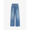 Alaïa Womens Bleu Vintage Spiral Zip-fastening Wide-leg High-rise Denim-blend Jeans In Bleu Vintage