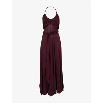 Alaïa Womens Alaia Cross Halterneck Stretch-woven Maxi Dress In Burgundy