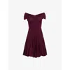 ALAÏA WOMENS BORDEAUX RIBBED SLEEVELESS WOOL MINI DRESS