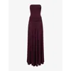 Alaïa Womens Bordeaux Strapless Flared Stretch-woven Jumpsuit In Purple