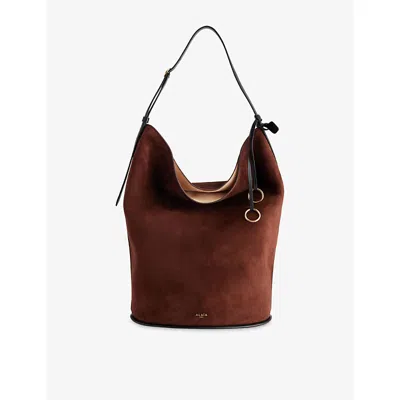 Alaïa Womens Alaia Hip Large Suede Bucket Bag In Brown
