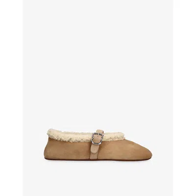 Alaïa Womens Camel Double-faced Shearling And Suede Ballet Flats Eur 37 / 4 Uk In Neutral