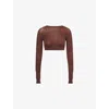 Alaïa Womens Second Skin Crop Stretch-woven Top Chocolat In Chocolat