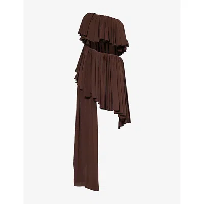 Alaïa Womens Spiral Ruffled Stretch-woven Midi Dress Chocolat