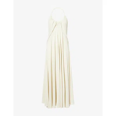Alaïa Womens Cross-over Fluid Jersey Maxi Dress Blanc Creme