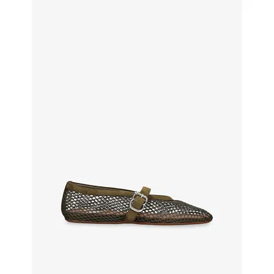 Alaïa Womens Khaki Cut-out Mesh Ballerina Flats Eur 39.5 / 6.5 Uk In Brown