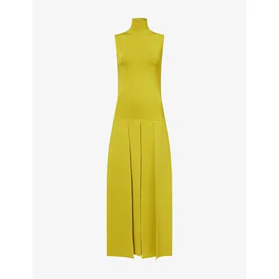Alaïa Womens Cut-out Pleated Stretch-knit Maxi Dress Lime