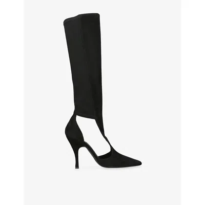 Alaïa 100mm Court Cutout Suede Knee-high Boots In Black