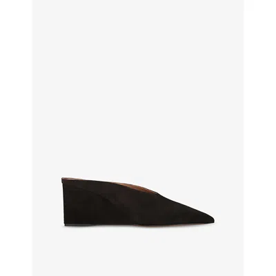 Alaïa Womens Dark Brown Cube 75 Wedge Suede Mules Eur 37 / 4 Uk
