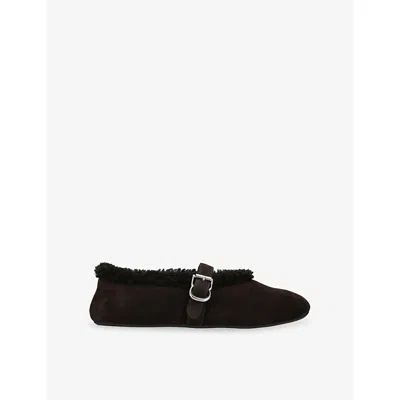 Alaïa Buckled Shearling Ballet Flats In Black