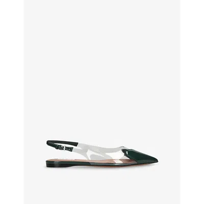 ALAÏA WOMENS LE COEUR LEATHER AND PVC SLINGBACK FLATS DARK GREEN EUR 37 / 4 UK