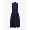 Alaïa Womens Godet Pleated Knitted Maxi Dress Encre In Encre