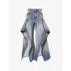 Alaïa Alaia Ruffled Wide-leg Jeans With Mid-rise Waist In Blue