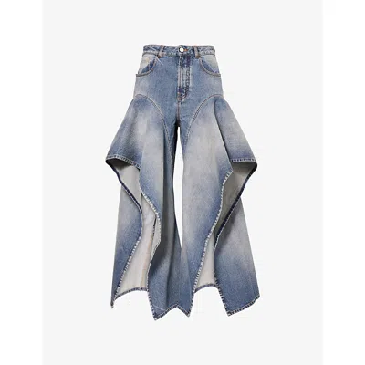 Alaïa Womens Alaia Ruffle-hem Mid-rise Denim Jeans In Blue