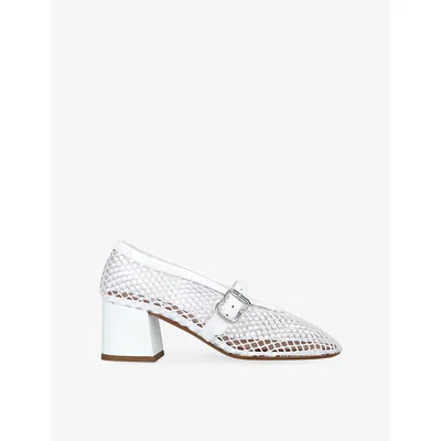 ALAÏA WOMENS FISHNET 55 HEELED LEATHER PUMPS WHITE EUR 38/5 UK