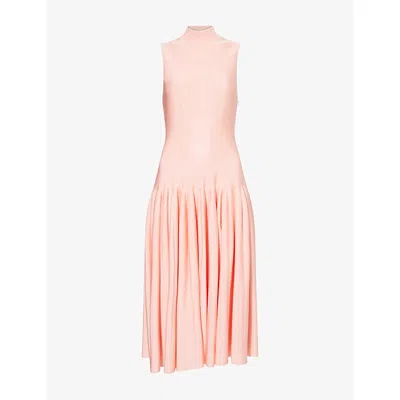 Alaïa Womens Godet Pleated Knitted Maxi Dress Glycine