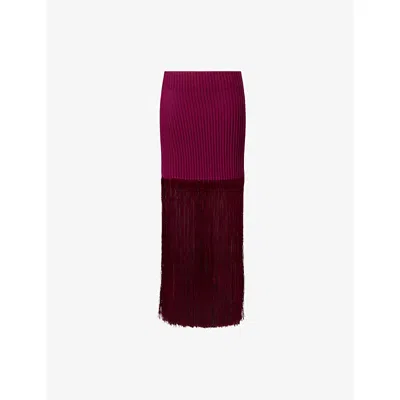 Alaïa Womens Fringed Tube Knit Midi Skirt Grenat In Burgundy