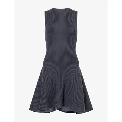 Alaïa Womens Gris Bleu Ribbed Flared-hem Wool-blend Midi Dress In Gray