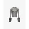Alaïa Womens Gris Chine Frilled-cuffs Regular-fit Wool-blend Jumper In Silver