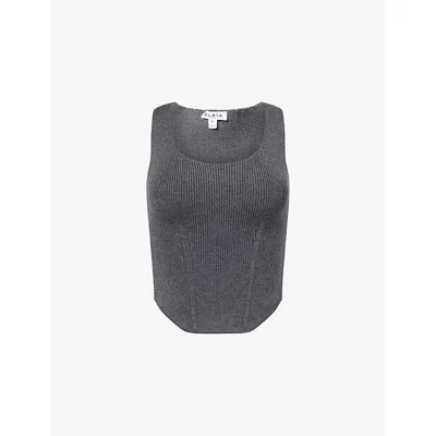 Alaïa Womens Gris Chine Scoop-neck Corset Wool-blend Top In Gray