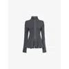 Alaïa Ribbed Wool And Cashmere-blend Peplum Zip-up Cardigan In Gray